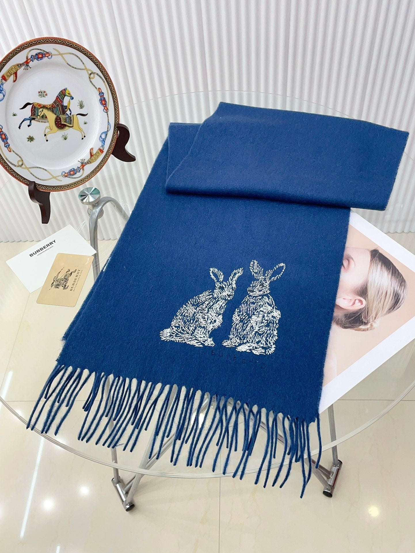 HARE WOOL CASHMERE SCARF 180 CM COBALT BLUE 376428