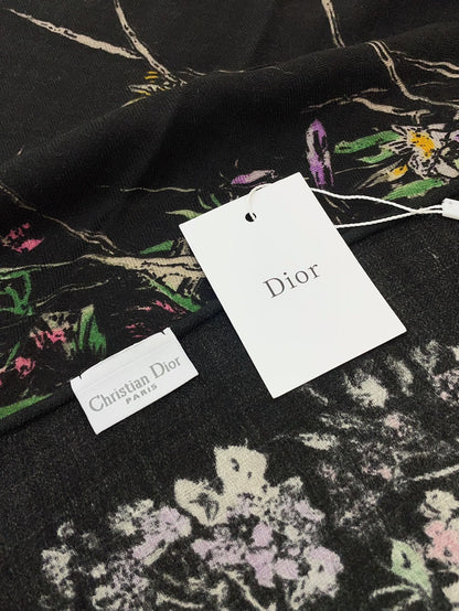 SCARF 140 CM IN BLACK MONOGRAM SILK AND CASHMERE 378469