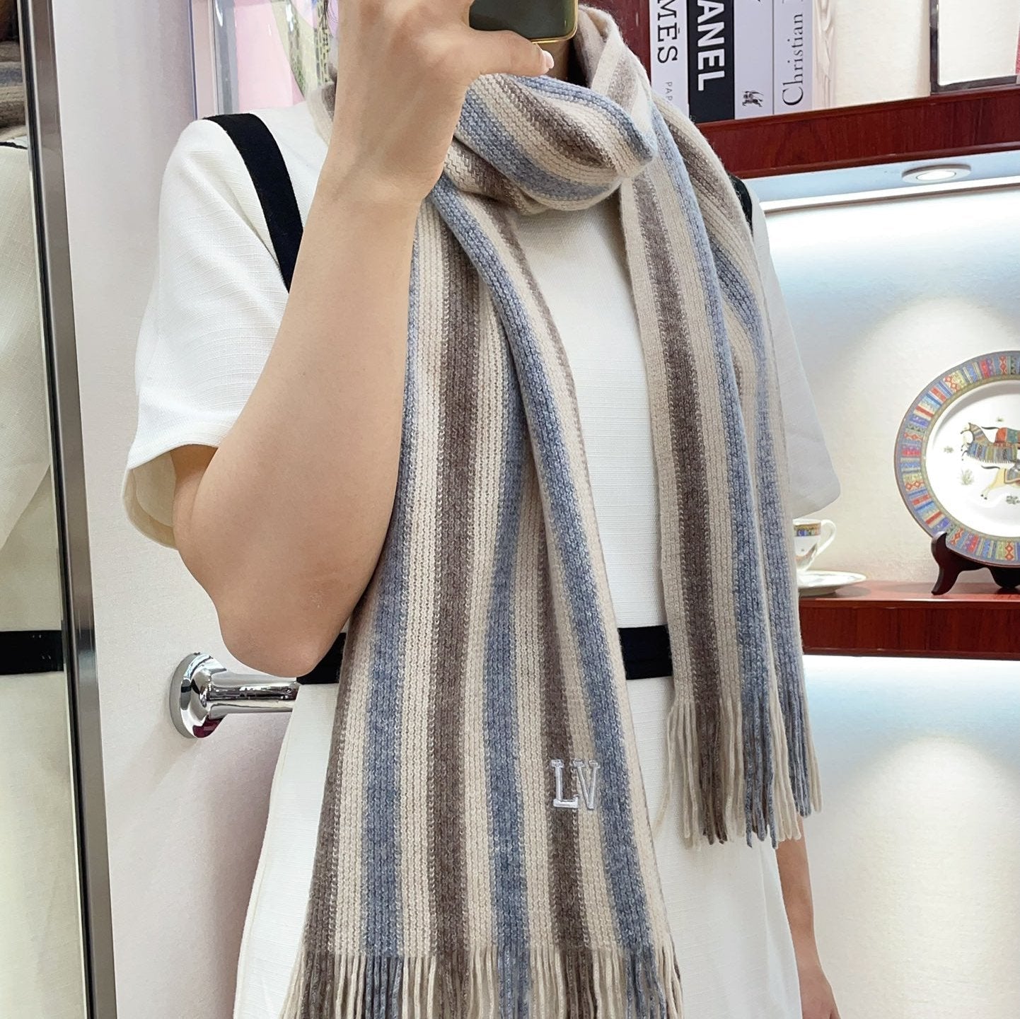 KNITTED SCARF 180 CM IN COLORFUL CASHMERE 388178