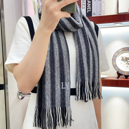 KNITTED SCARF 180 CM IN BLACK MIX GRAY CASHMERE 388179