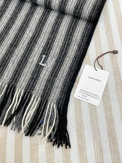 KNITTED SCARF 180 CM IN BLACK MIX GRAY CASHMERE 388179