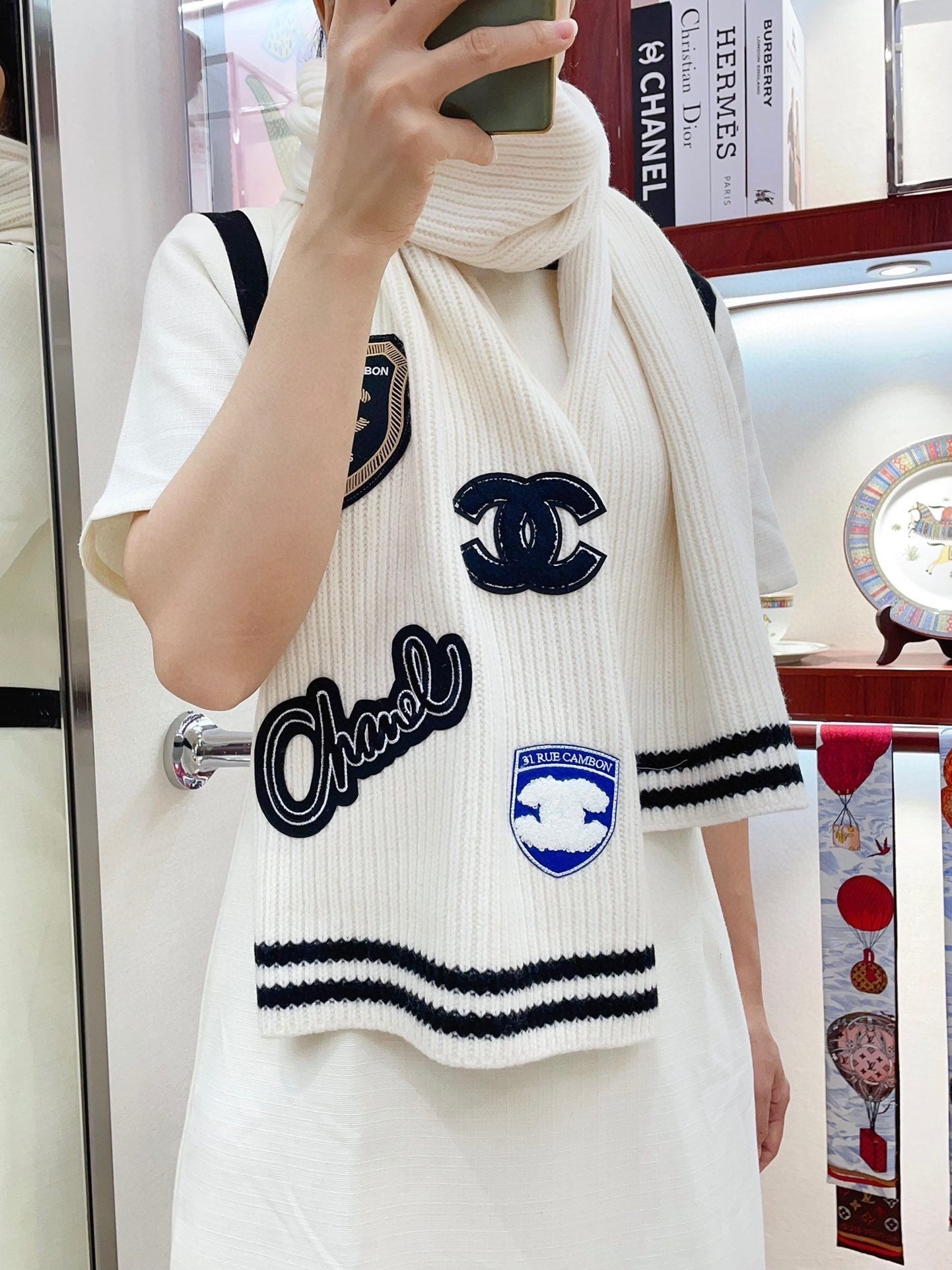 SCARF 180 CM IN WHITE PURE CASHMERE WITH STICKER 389997