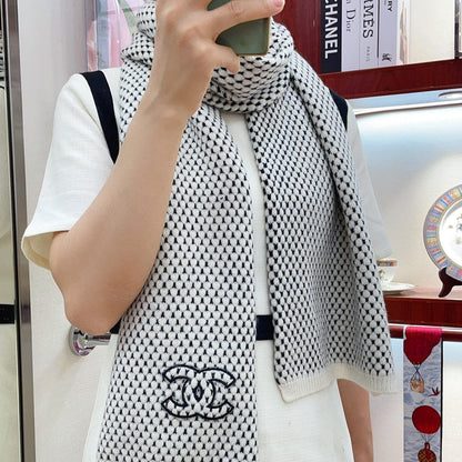 SCARF 180 CM IN WHITE MIX BLACK CASHMERE  394592