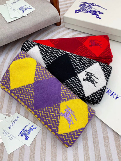 ARGYLE WOOL SCARF 190 CM VIOLET MIX BRIGHT YELLOW 394595