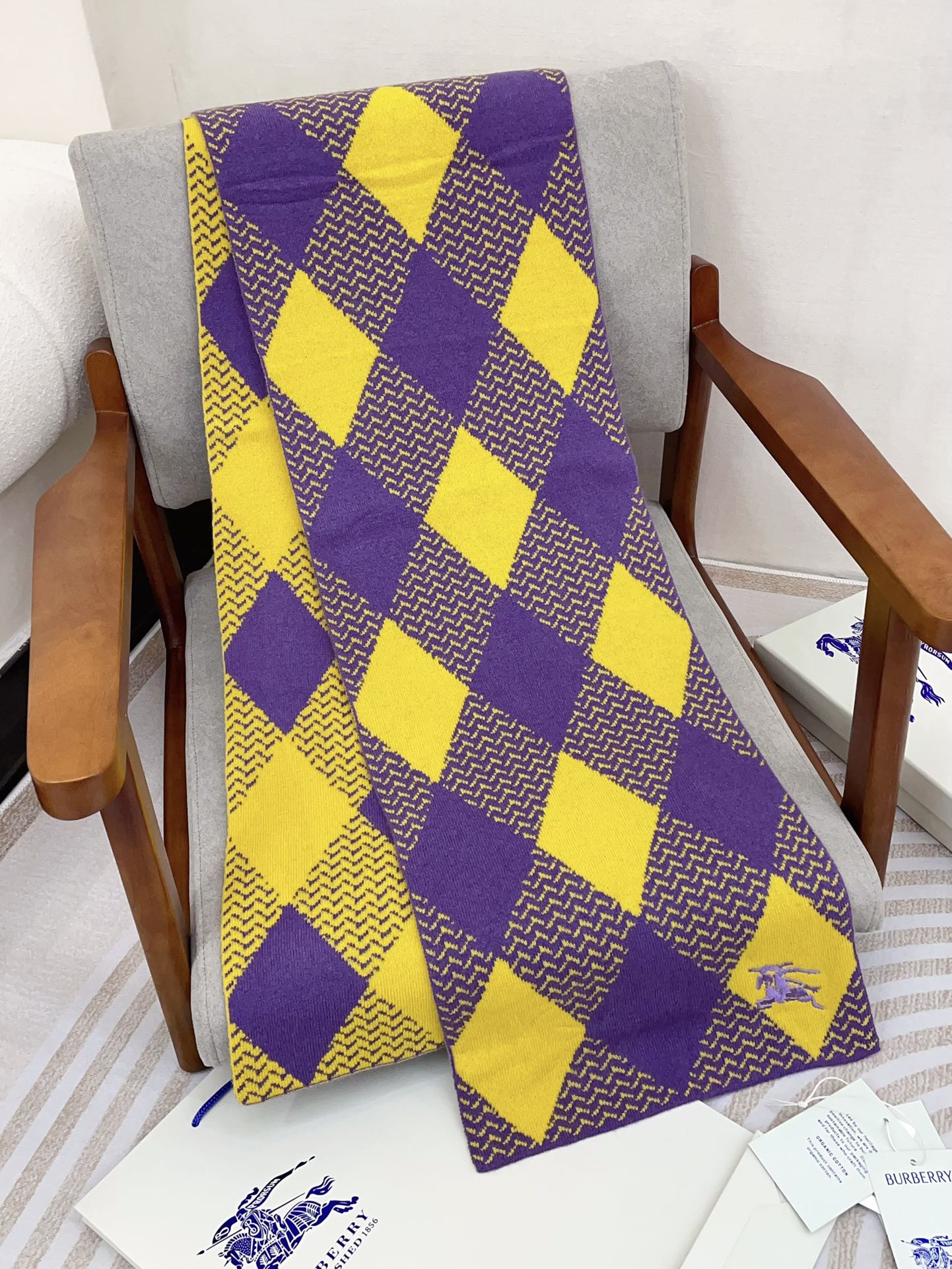 ARGYLE WOOL SCARF 190 CM VIOLET MIX BRIGHT YELLOW 394595