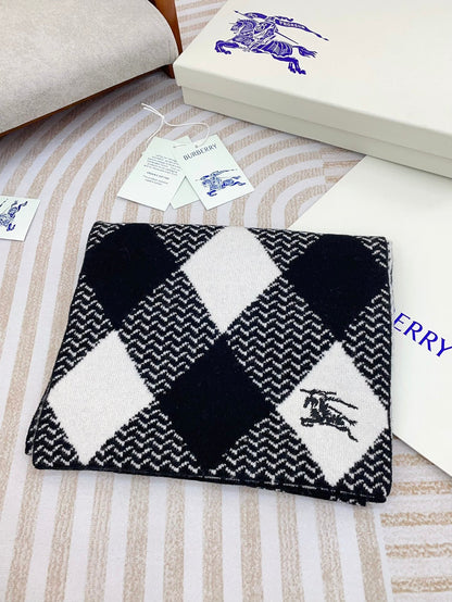 ARGYLE WOOL SCARF 190 CM BLACK MIX WHITE 394596