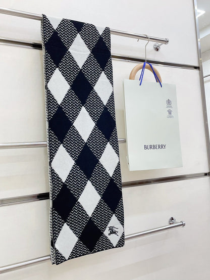 ARGYLE WOOL SCARF 190 CM BLACK MIX WHITE 394596