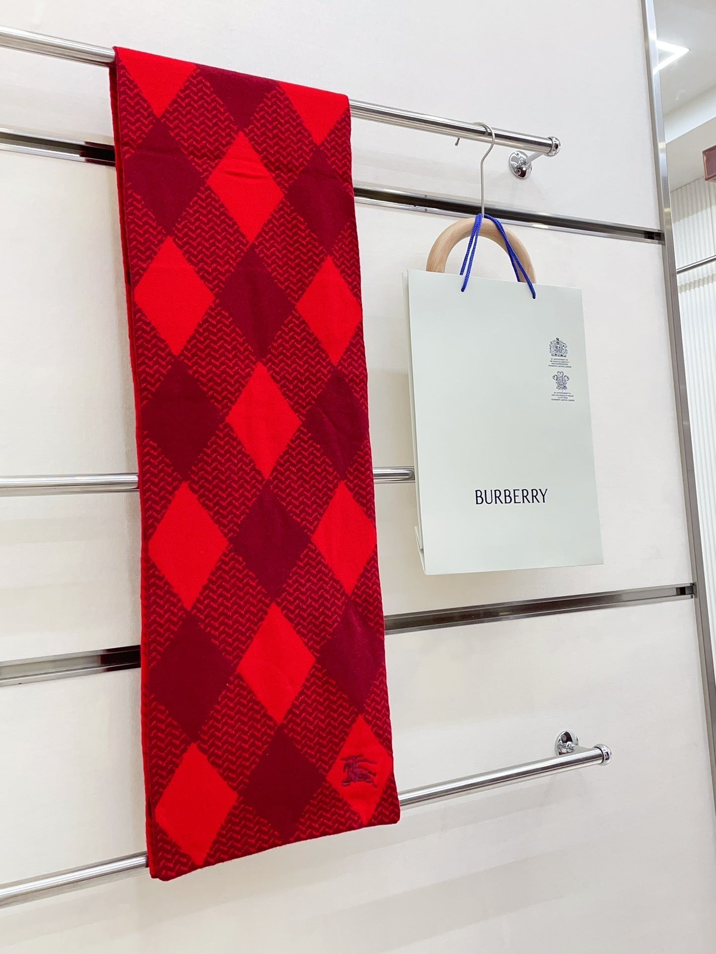 ARGYLE WOOL SCARF 190 CM CHERRY RED 394597