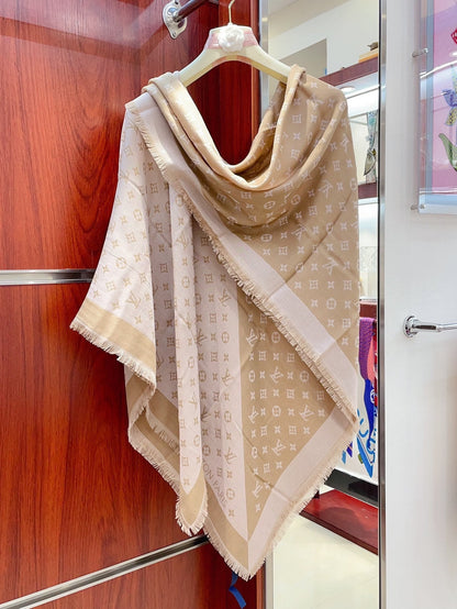 DUOGRAM SCARF 140 CM IN PINK BEIGE SILK 396238