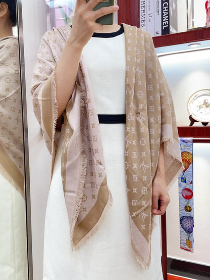 DUOGRAM SCARF 140 CM IN PINK BEIGE SILK 396238