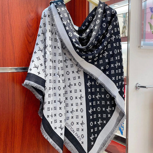 DUOGRAM SCARF 140 CM IN WHITE MIX BLACK SILK 396239