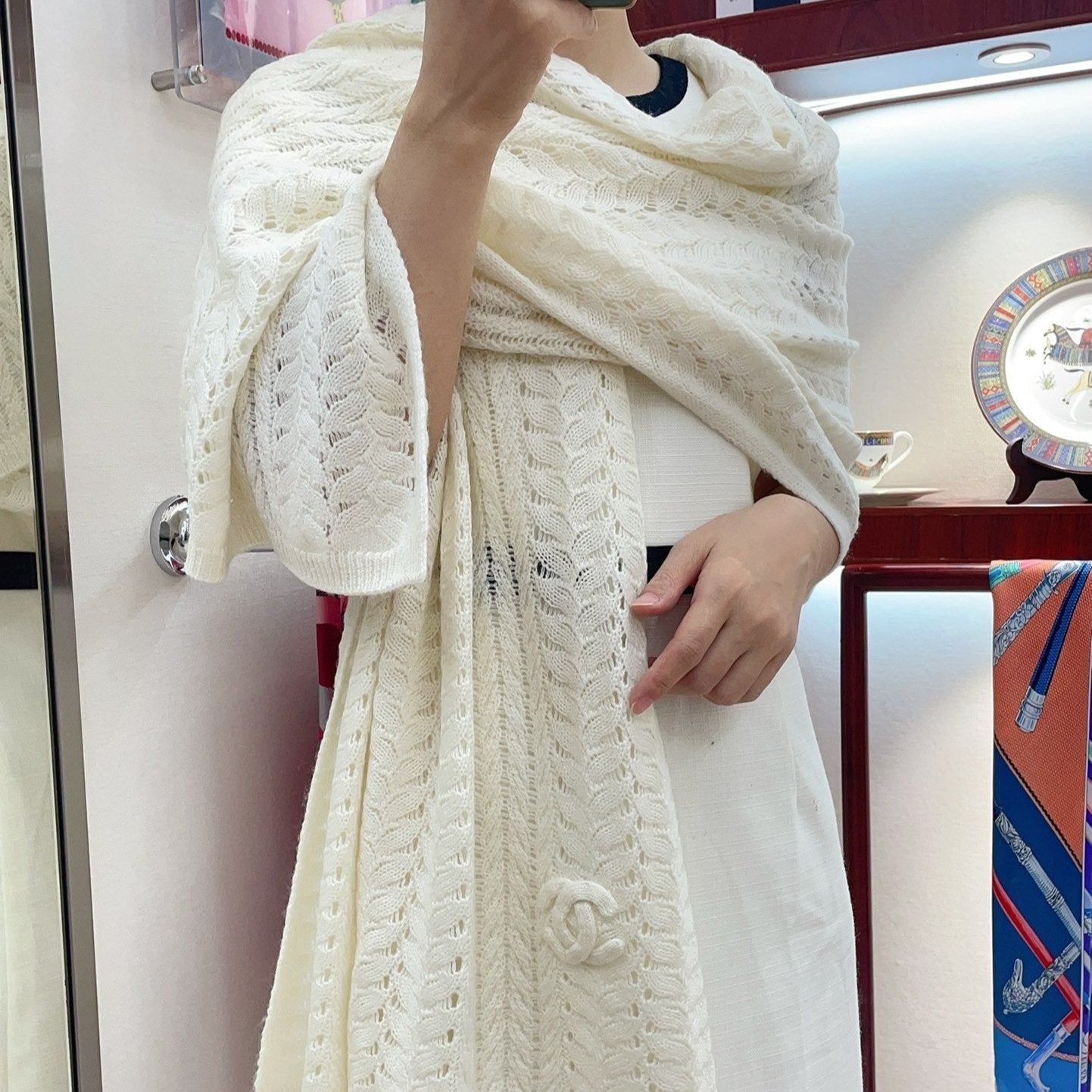 SCARF 190 CM IN WHITE CASHMERE  396248