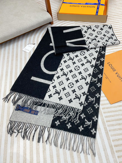 MONOGRAM SCARF 210 CM IN BLACK MIX WHITE CASHMERE 398283