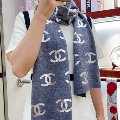 SCARF 190 CM IN COOL GRAY CASHMERE WITH SILVER LOGO 401170