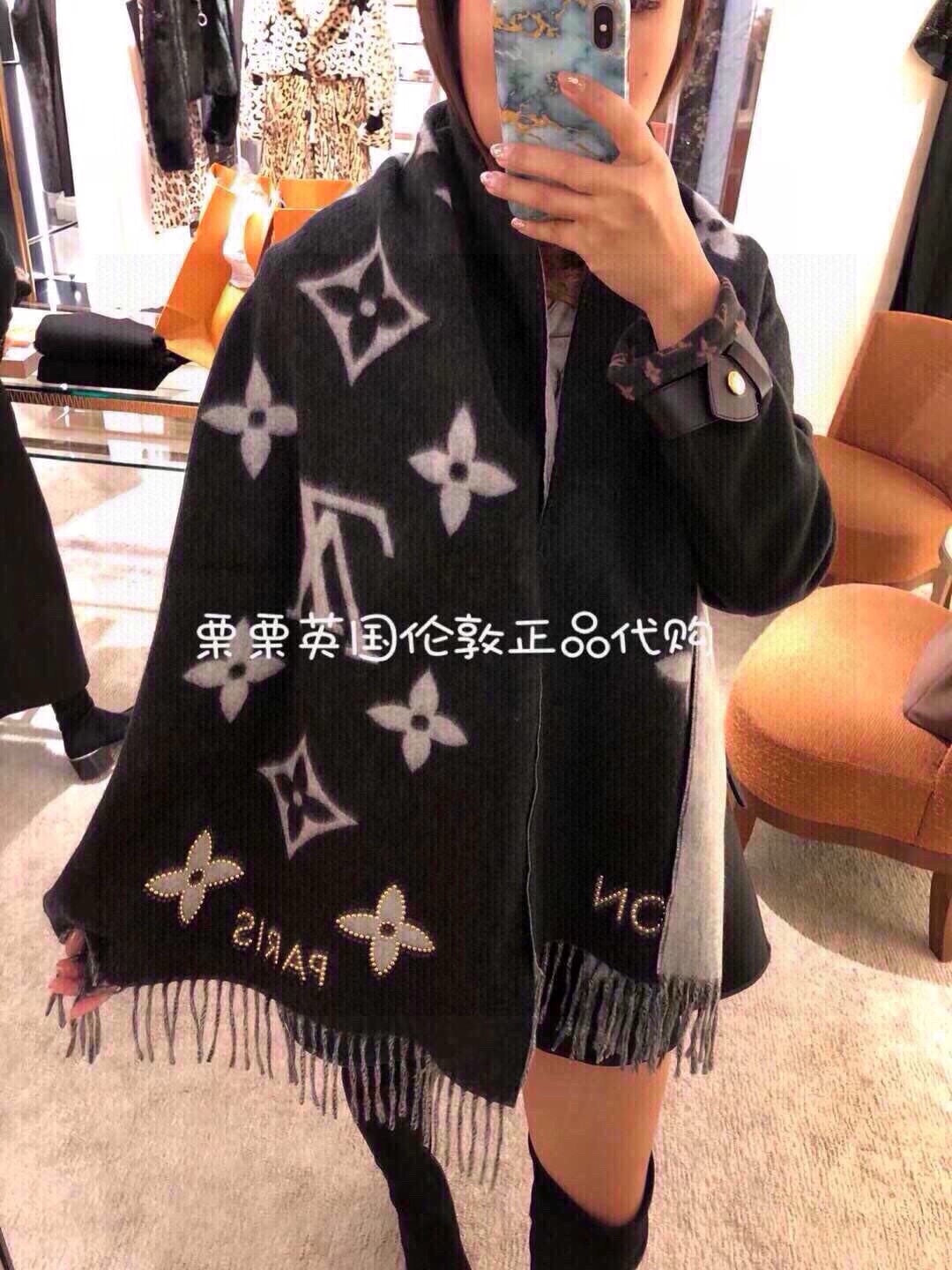 MONOGRAM FLOWERS SCARF 170 CM IN BLACK CASHMERE 390975