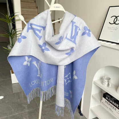 MONOGRAM FLOWERS SCARF 170 CM IN ELECTRIC BLUE CASHMERE 390976