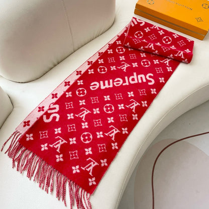 SUPREME X MONOGRAM 180 CM SCARF IN CHERRY RED WOOL AND CASHMERE 392942