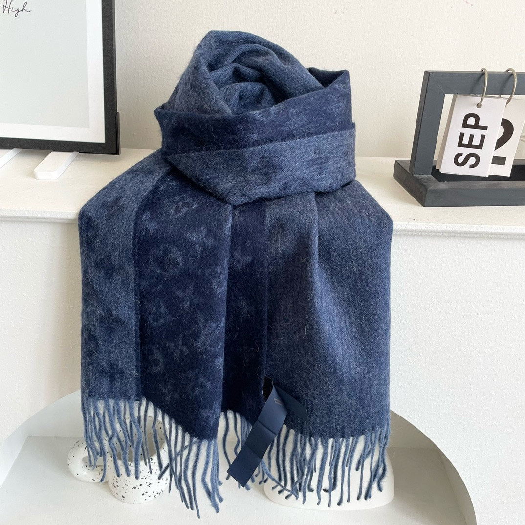 MONOGRAM GRADIENT 180 CM SCARF MIDNIGHT BLUE CASHMERE 392956