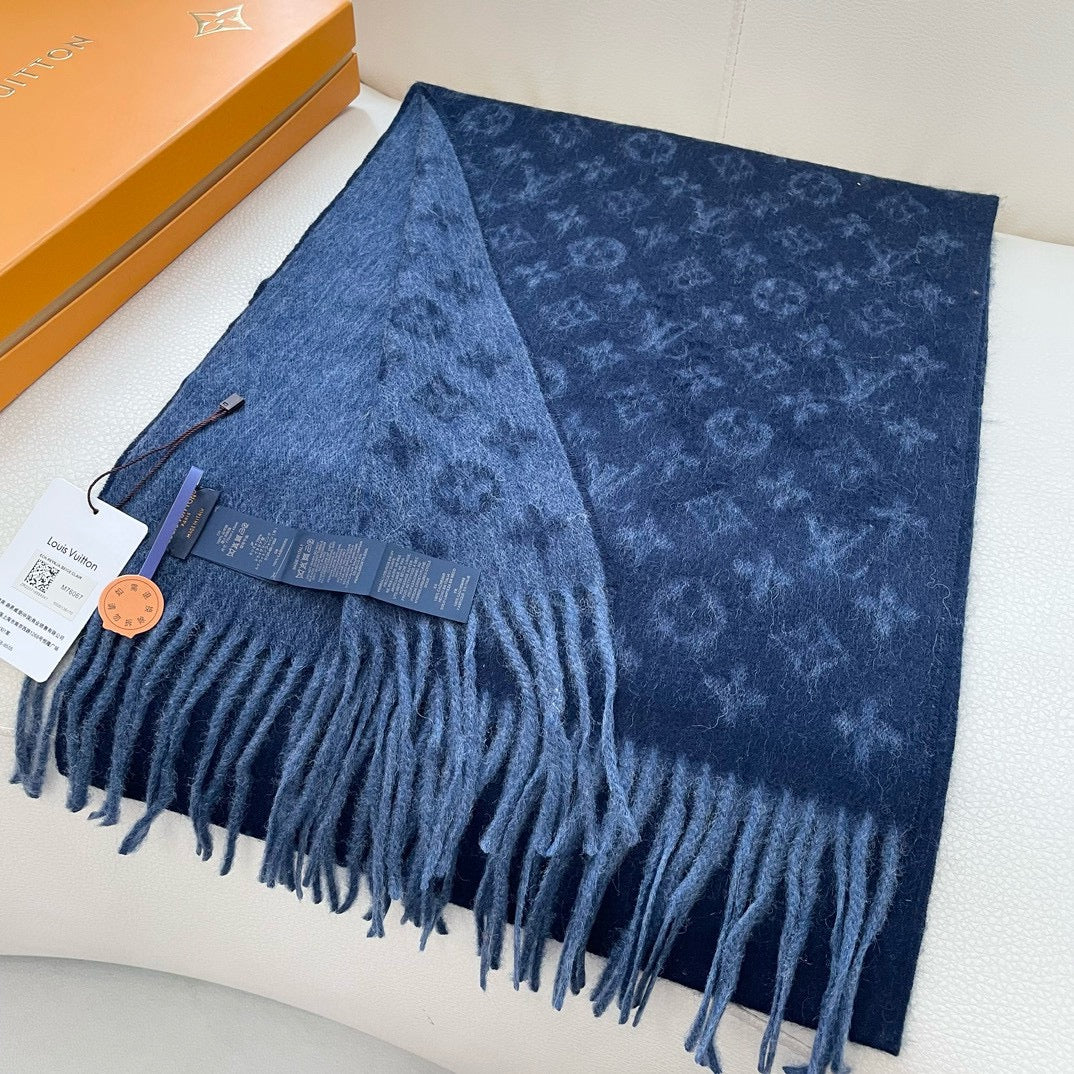 MONOGRAM GRADIENT 180 CM SCARF MIDNIGHT BLUE CASHMERE 392956