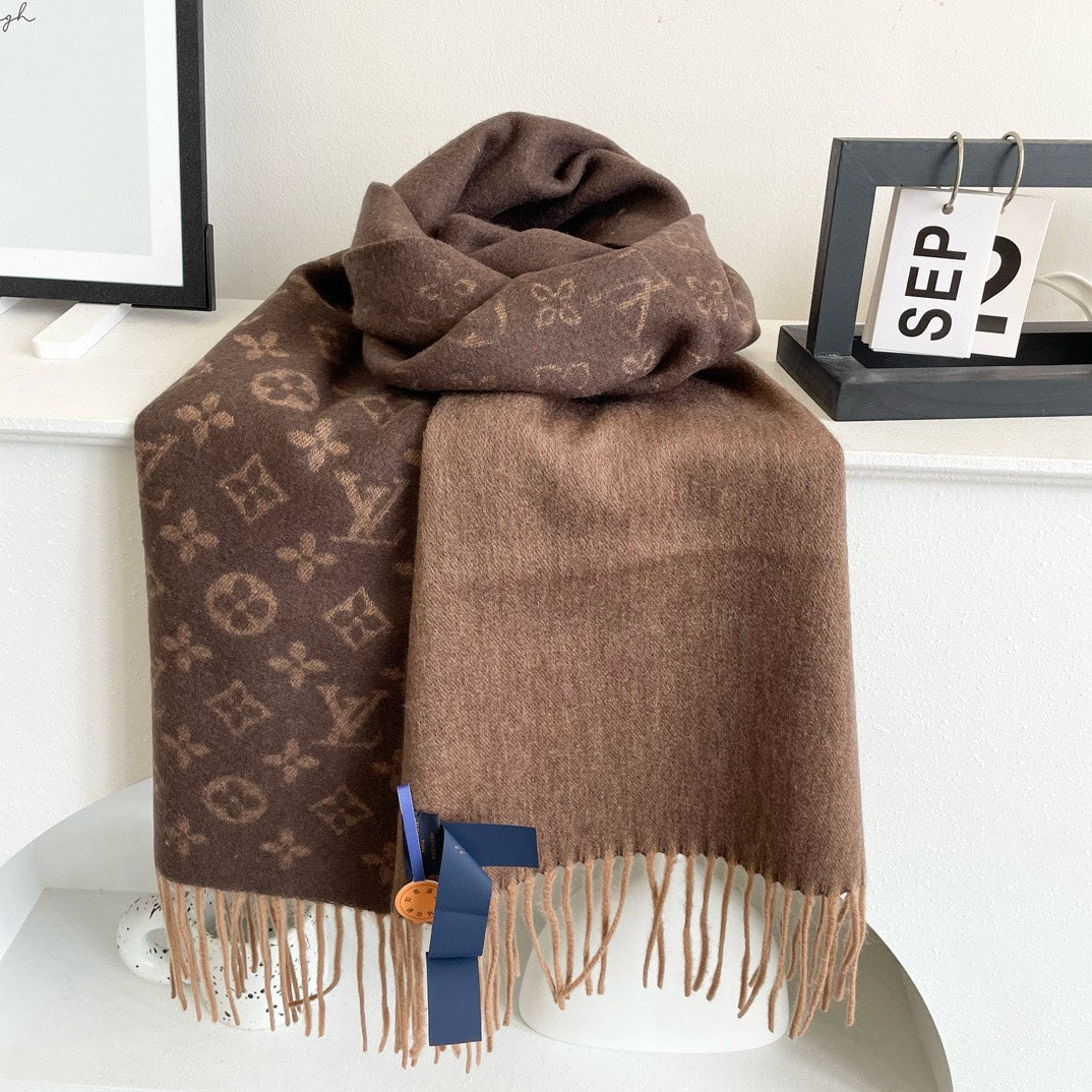 MONOGRAM GRADIENT 180 CM SCARF CHOCOLATE BROWN CASHMERE 392958