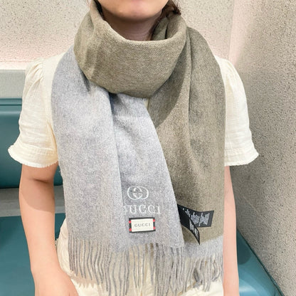 SCARF 190 CM IN PALE GRAY MIX SAND BEIGE CASHMERE AND WOOL 399762