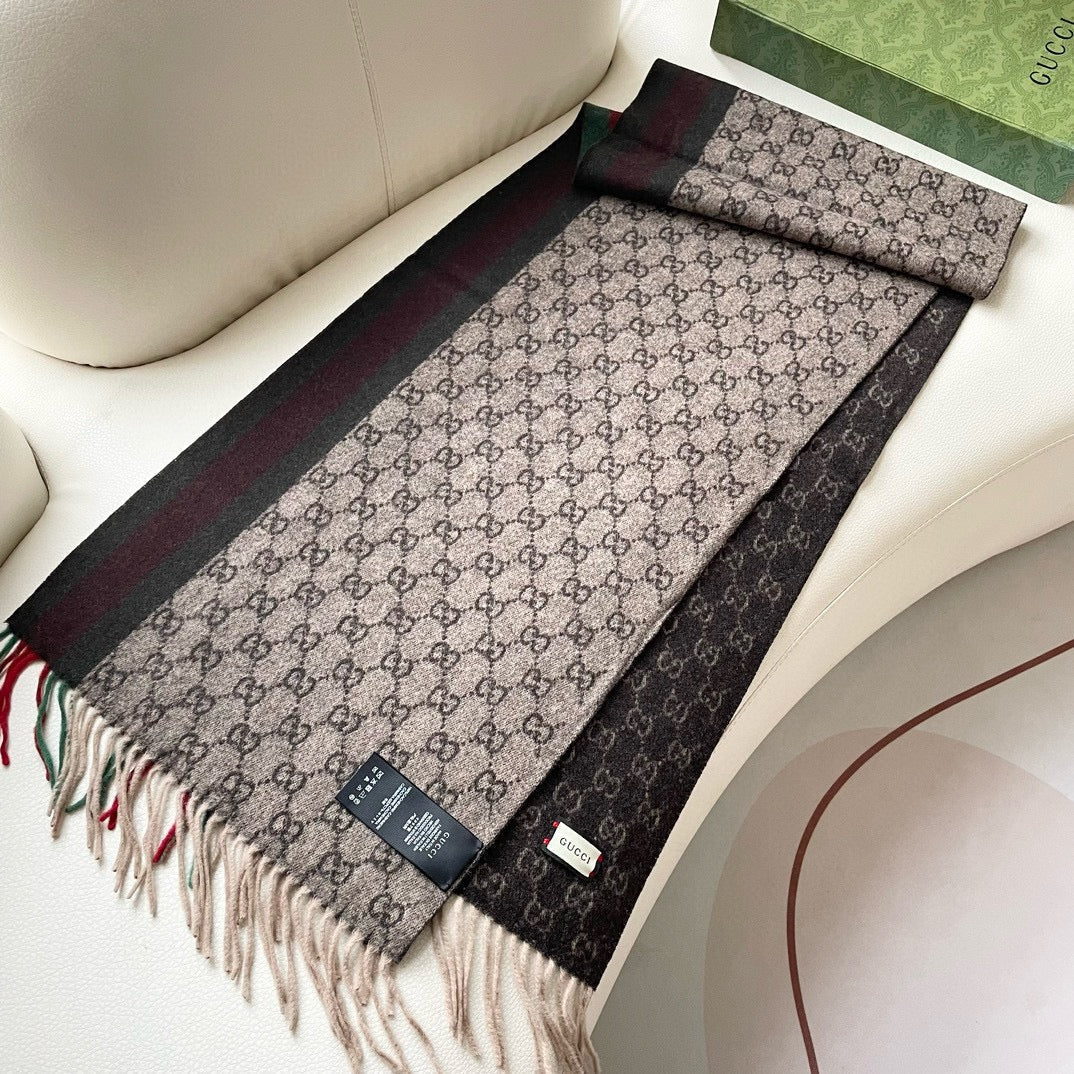 SCARF 200 CM IN DARK BROWN MONOGRAM CASHMERE 399765