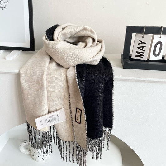 SCARF 195 CM IN BLACK AND WHITE CASHMERE 401402