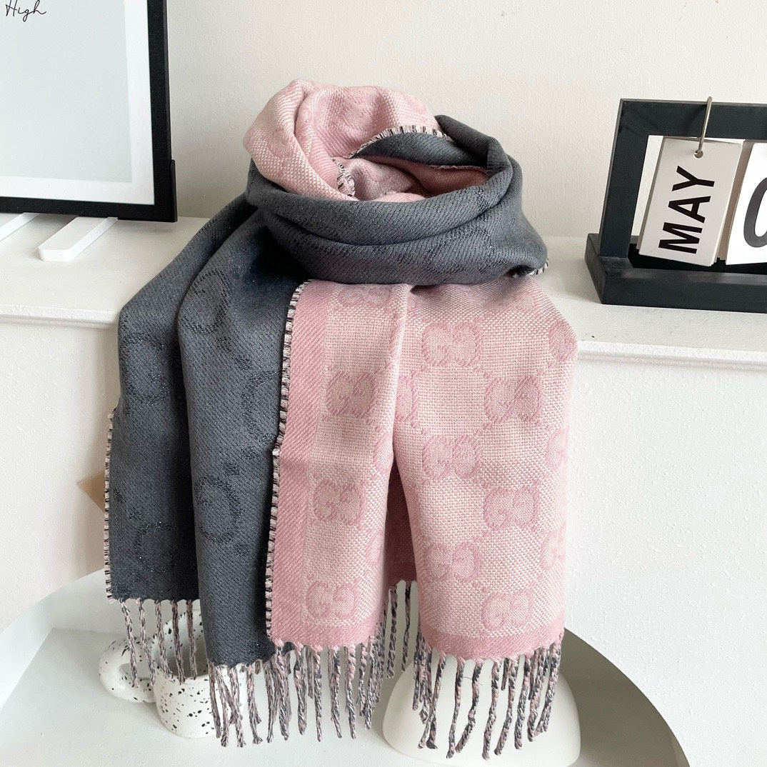 SCARF 195 CM IN SHARK GRAY AND LIGHT PINK CASHMERE 401404