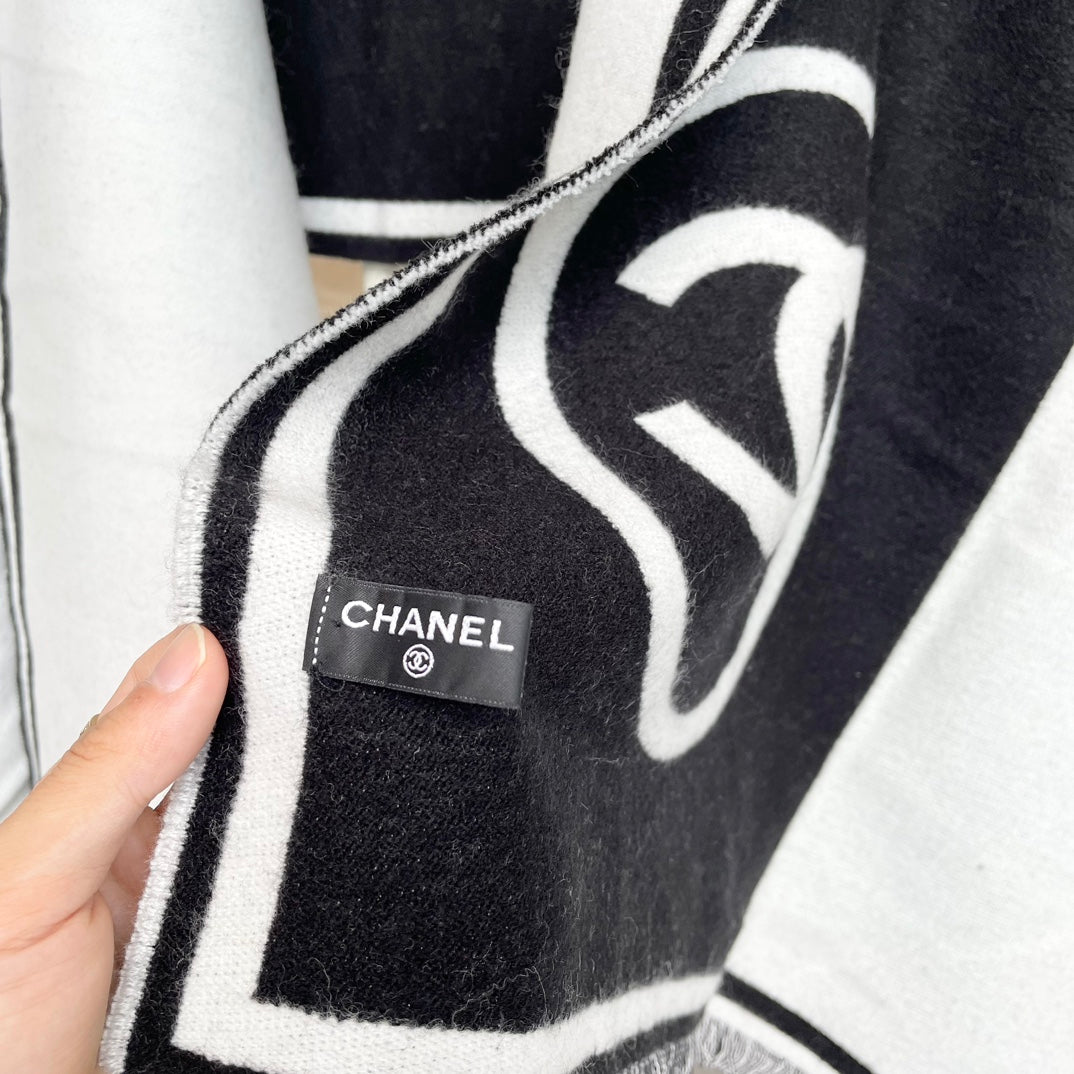 SCARF 195 CM IN BLACK MIX WHITE CASHMERE AND WOOL 402233