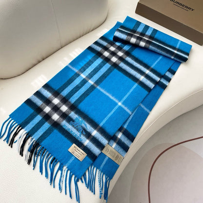 CHECK SCARF 180 CM IN AZURE BLUE MIX BLACK CASHMERE 405481