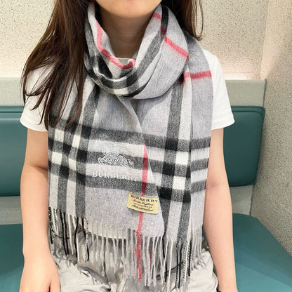 CHECK SCARF 180 CM IN PASTEL GRAY MIX BLACK CASHMERE 405483