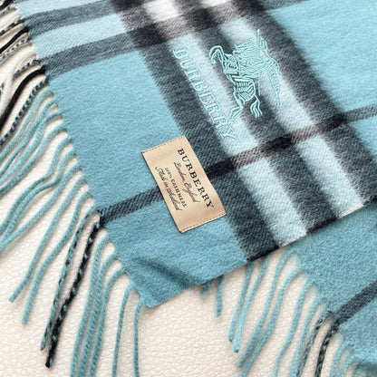 CHECK SCARF 180 CM IN SKY BLUE MIX BLACK CASHMERE 405484