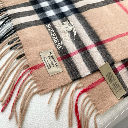 CHECK SCARF 180 CM IN CAMEL BEIGE CASHMERE 405487