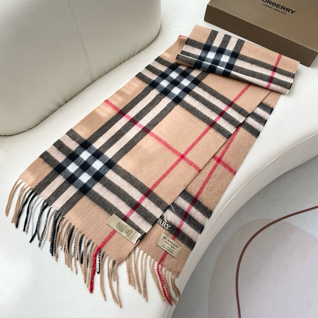 CHECK SCARF 180 CM IN CAMEL BEIGE CASHMERE 405487