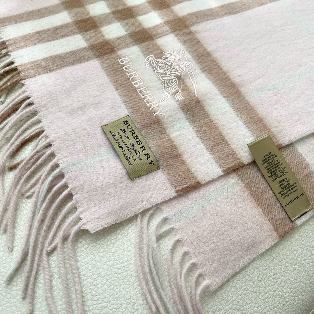 CHECK SCARF 180 CM IN SOFT PINK MIX BROWN CASHMERE 405488