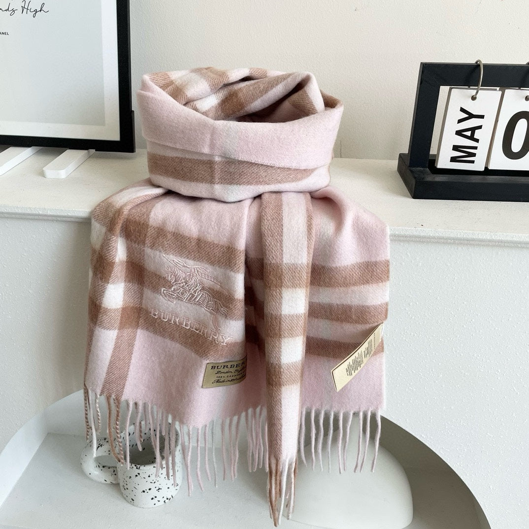 CHECK SCARF 180 CM IN SOFT PINK MIX BROWN CASHMERE 405488