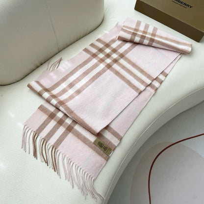 CHECK SCARF 180 CM IN SOFT PINK MIX BROWN CASHMERE 405488