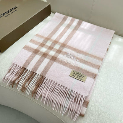 CHECK SCARF 180 CM IN SOFT PINK MIX BROWN CASHMERE 405488