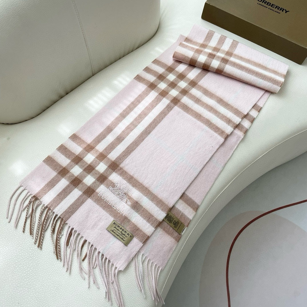 CHECK SCARF 180 CM IN SOFT PINK MIX BROWN CASHMERE 405488