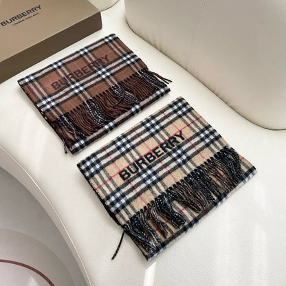 REVERSIBLE CHECK CASHMERE SCARF 180 CM BLACK AND BEIGE 405497