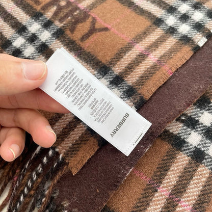 REVERSIBLE CHECK CASHMERE SCARF 180 CM CHOCOLATE BROWN 405498