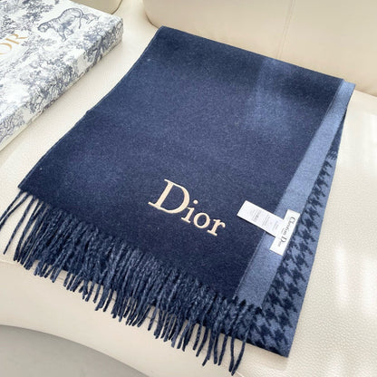 SCARF 180 CM NAVY BLUE WOOL AND CASHMERE 407336