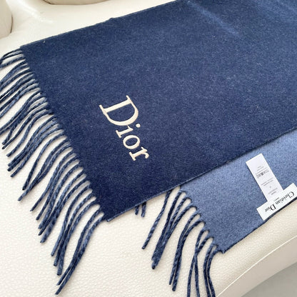 SCARF 180 CM NAVY BLUE WOOL AND CASHMERE 407336