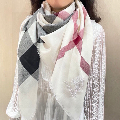 CHECK CASHMERE SCARF 120 CM WHITE 407343