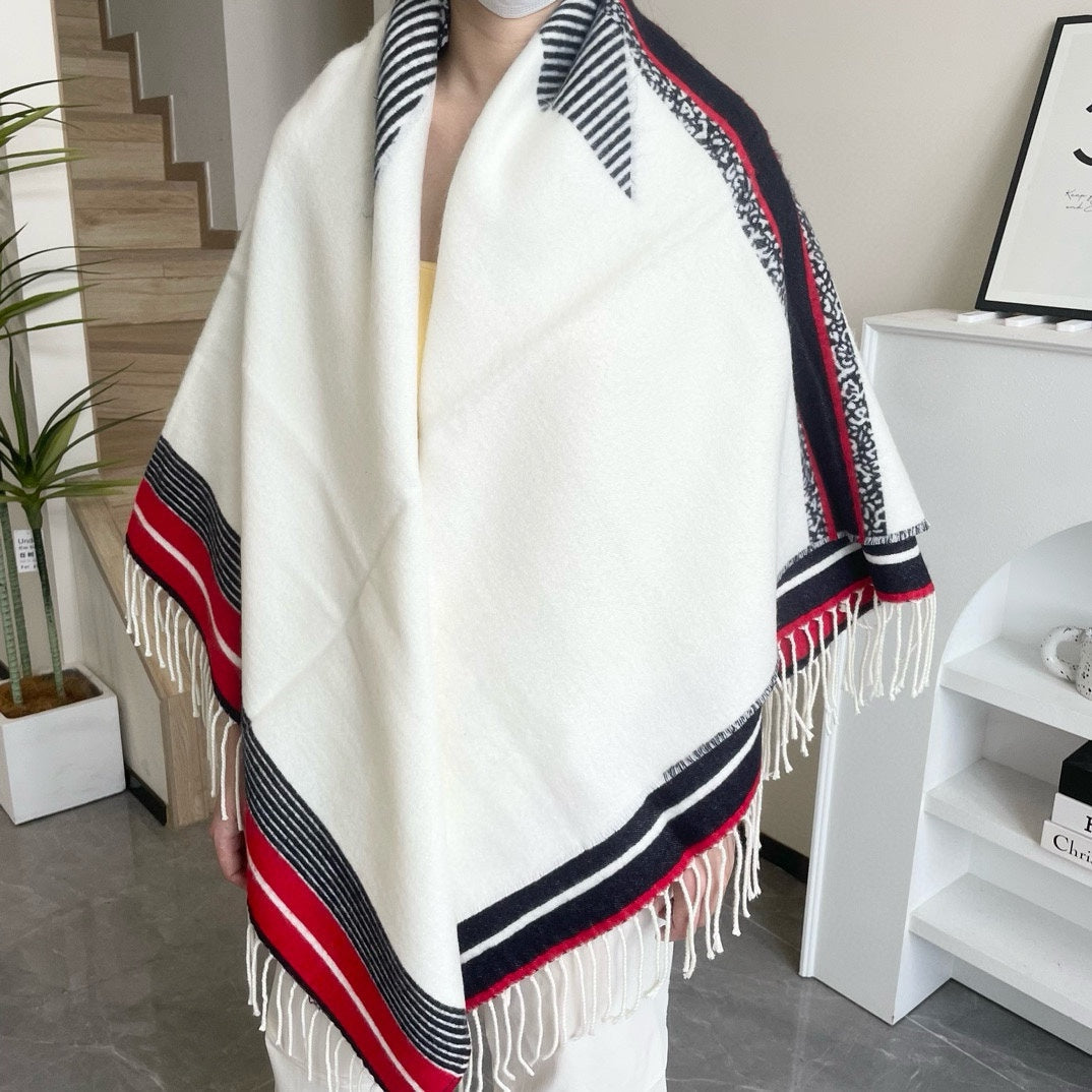 LARGE SHAWL 140 CM IN WHITE MIX COLORFUL CASHMERE AND WOOL 416843