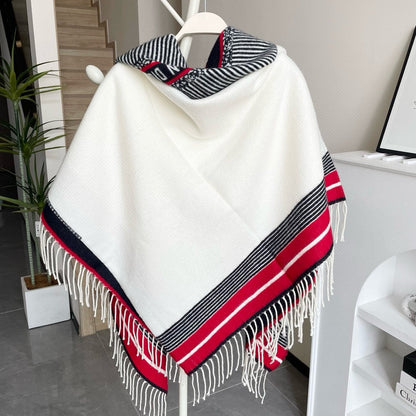 LARGE SHAWL 140 CM IN WHITE MIX COLORFUL CASHMERE AND WOOL 416843