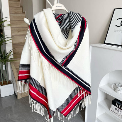 LARGE SHAWL 140 CM IN WHITE MIX COLORFUL CASHMERE AND WOOL 416843