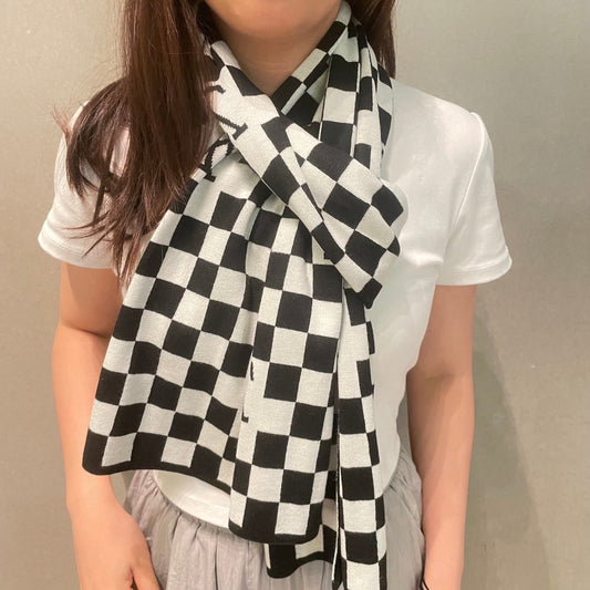 DAMIER SCARF 200 CM IN BLACK MIX WHITE CASHMERE 388193