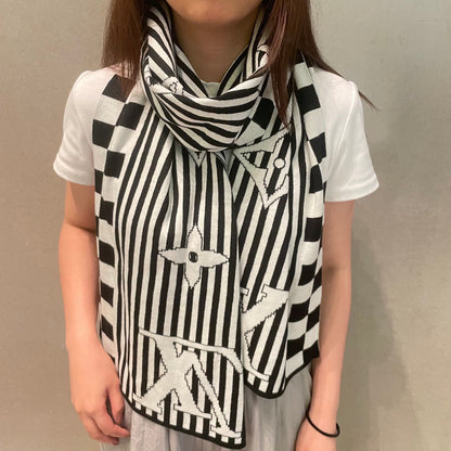 GRAPHICAL 180 CM SCARF IN WHITE MIX BLACK CASHMERE 388201