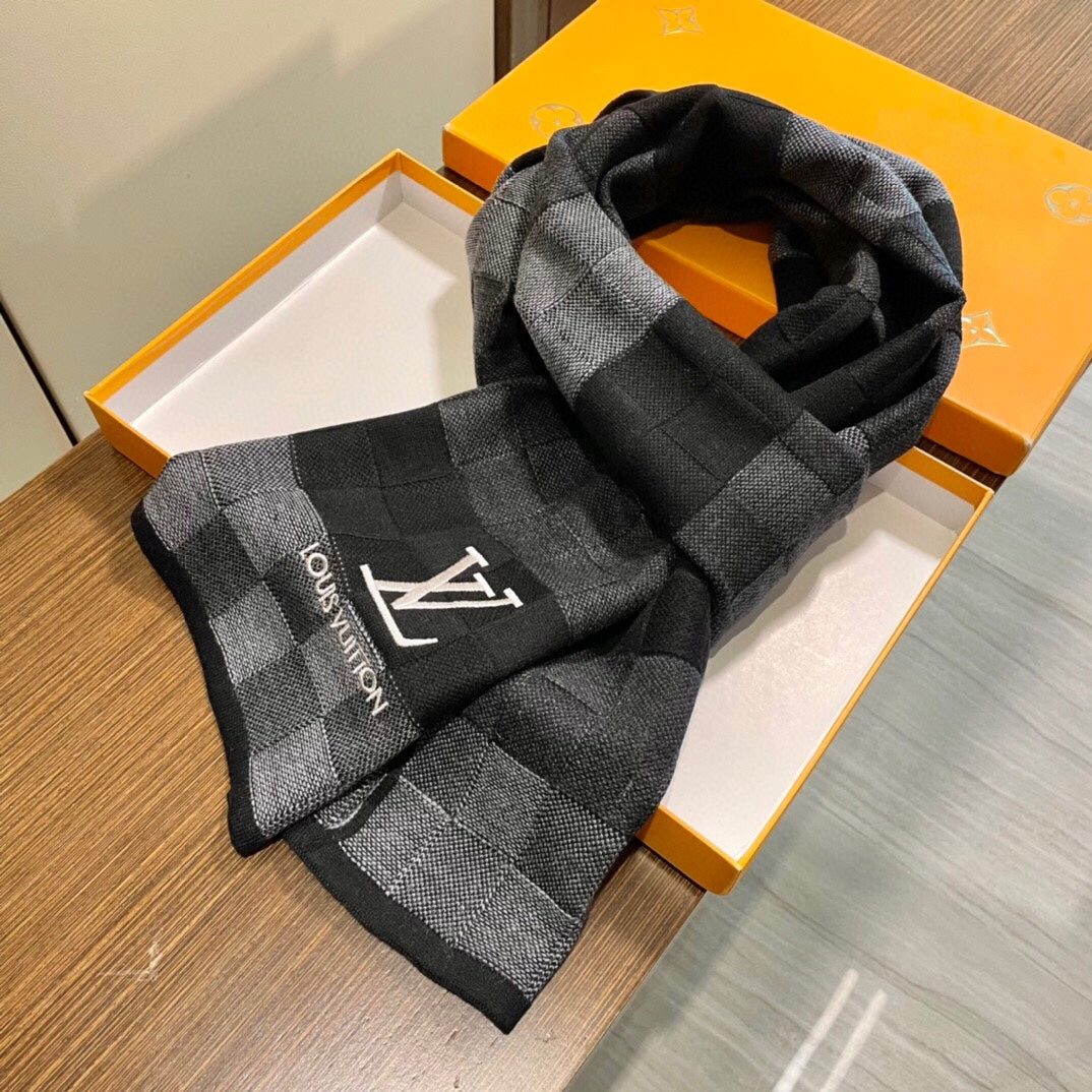 DAMIER HERITAGE SCARF 180 CM IN BLACK MIX GRAY CASHMERE 391150